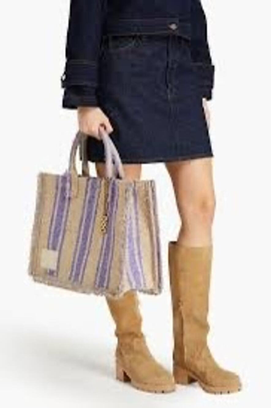 SANDRO Beige Purple Striped Magnetic Closure Open Pockets Kasbah Tote Bag